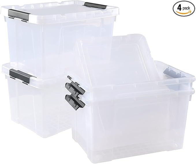4 Pack 22 L Clear Plastic Storage Box with Wheels Latch Storage Bin with Lid