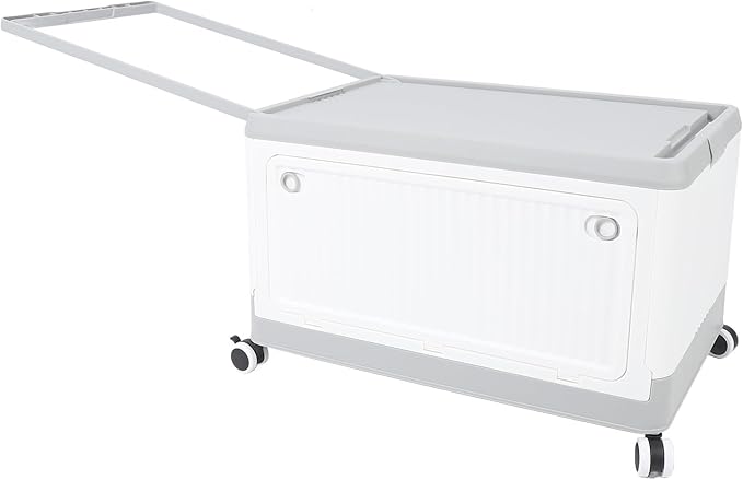 Foldable Storage Bin with Lid Wheels Stackable Rolling Utility Storage Container with Handle Clothes Books Snack Shoe Grocery Collapsible Bins with Lids (L (71x50cm/28x19.7in))