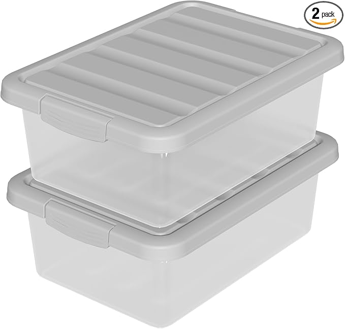 14 L 2 Pack Plastic Storage Bins with Lids Clear Latch Storage Box Stackable Organization Containers