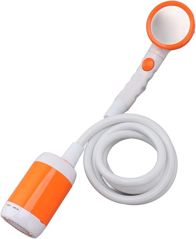 Gavigain Portable Outdoor Shower Electric Shower Outdoor Shower Pump Stainless Steel PVC 3 Gear Electric Camping Shower Pump for Hiking Backpacking Camping Travel Beach Pet (Orange White)