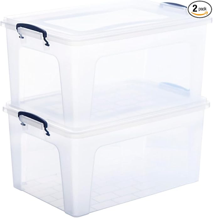 Superio Storage Bins with Lids Clear Plastic Containers for Organizing Stackable Totes BPA Free Odor Free Organizer Boxes for Home and Dorm (2 Pack 28.5 Qt)