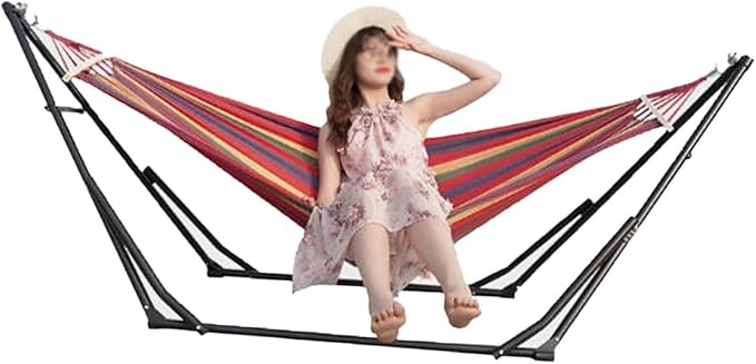 Hammock with Stand Can Bear 350kg Adjustable Swing Holder Rackfor Outdoor Patio Travel(with Hammock)(Red)