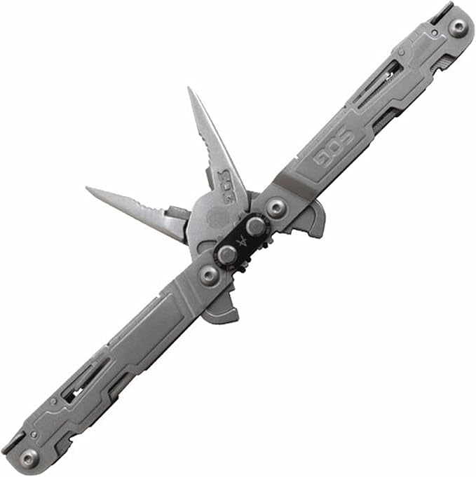 SOG PowerAccess Well-Rounded One-Handed Lightweight Daily Pocketable Stainless Steel Multi-Tool for Backcountry 18 Tools Stone Wash