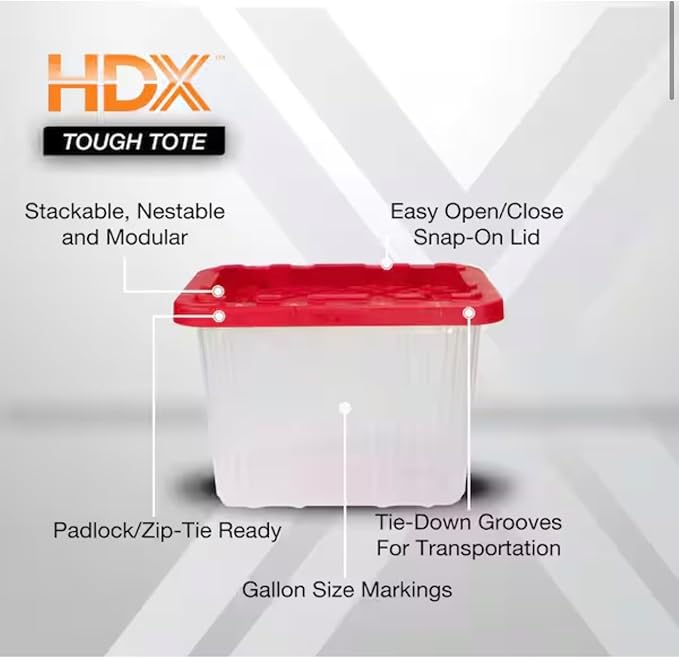 9 gallon tough storage Clear with yellow lid (Red Lid)