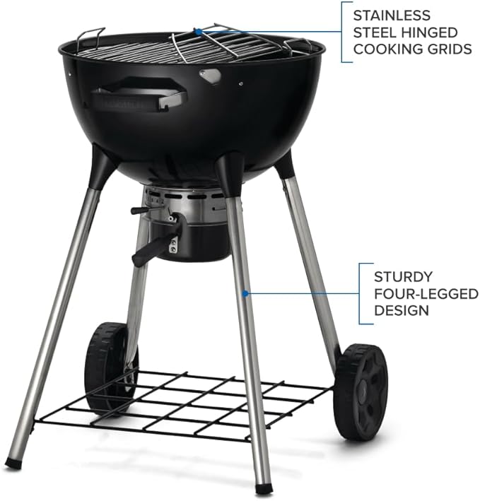 Napoleon NK18 Premium Charcoal Kettle Grill Black Porcelain-Enameled Lid and Bowl Chrome-Plated Cooking Grid