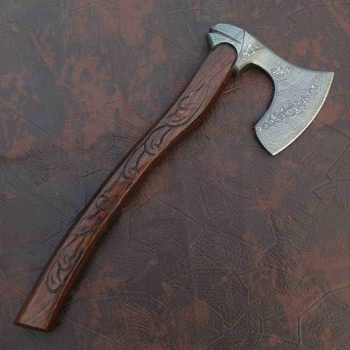 Axe Damascus Steel 17'' Rose Wood Handle TOMAHAWK HATCHED Axe