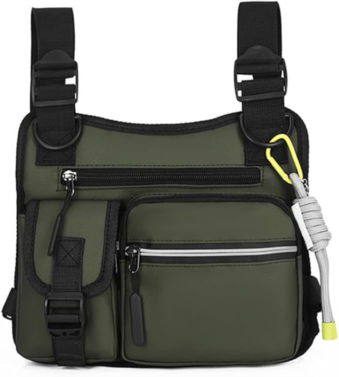 Tactical Chest Bag Running Vest Backpack with Reflective Zipper Tape Waterproof Sports Chest Pack for Hiking Cycling Hunting Fishing Travelling