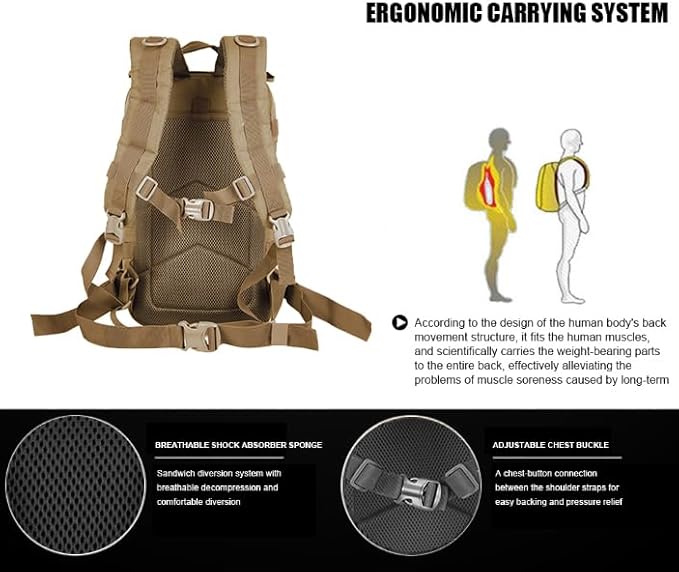 Miramrax Small Tactical Backpack Military Daypack - 30L Backpack for Men Molle Assault Pack Bug Out Bag for Hiking Camping Travel Army Hunting Rucksack Trekking (Coyote)