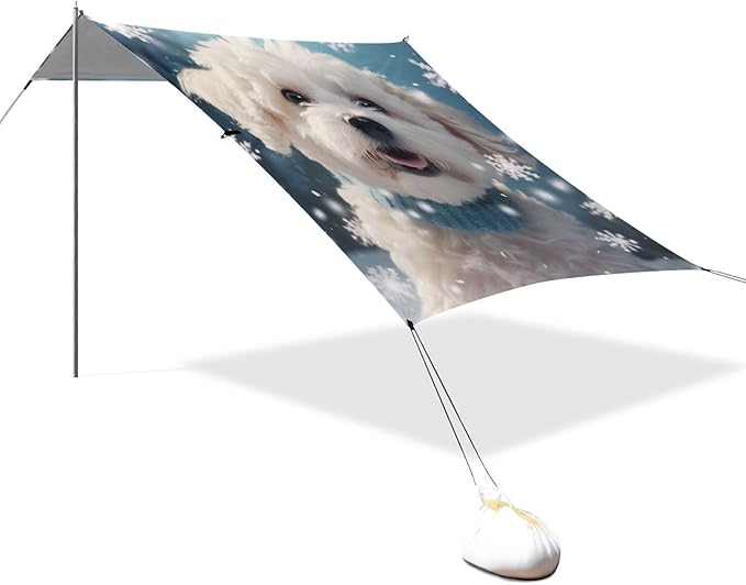 ALAZA Cute Dog with Snowflakes Beach Tent Sun Shelter Portable Canopy Sunshade for Outdoor Camping Picnics Backyard Fun 10x9 ft