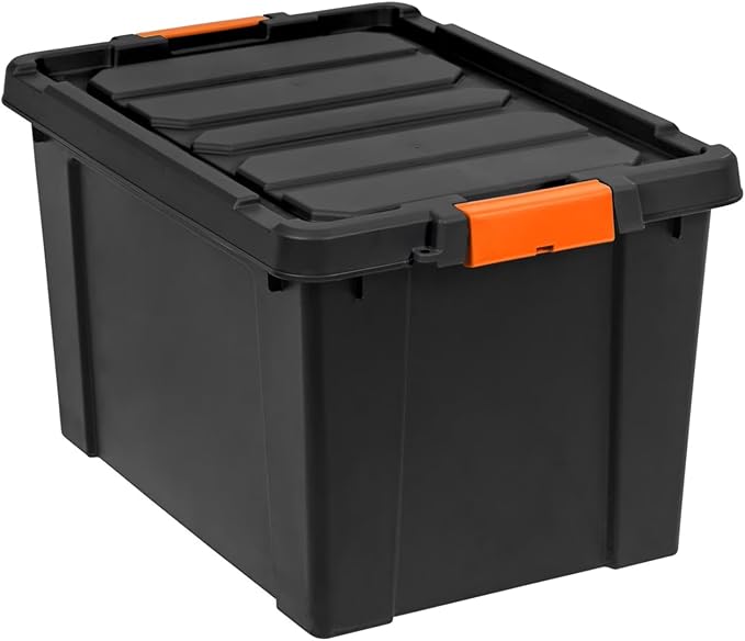 19 Gal Heavy Duty Plastic Storage Bins with Lockable Lids Storage Bin Plastic Storage Bins Stackable Latching Tote for Toolseasonal Items Sports Equipment Black