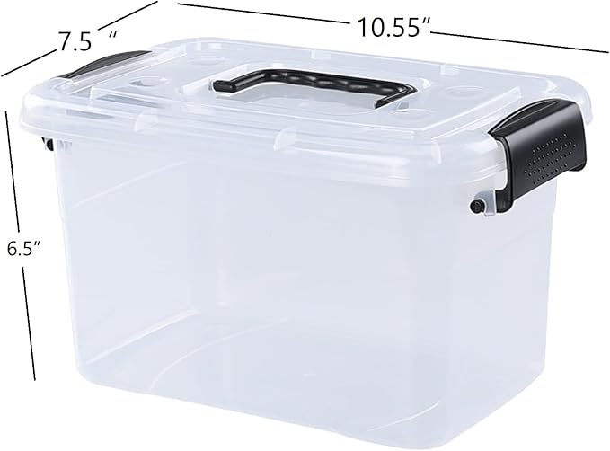 Hespama 6 Packs 6 Quart Lidded Storage Bin Plastic Latch Container Box with Handle R
