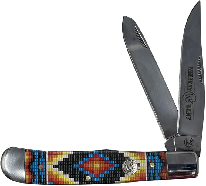 WHISKEY BENT HAT CO. Traditional Trapper Folding Pocket Knife 4.125 Closed Length 440C Stainless Steel Blades (Woodstock)