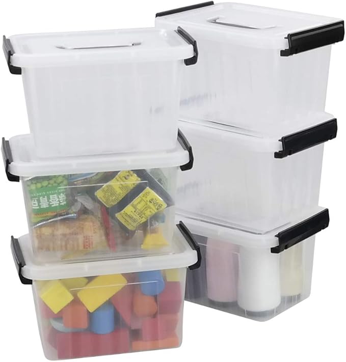 Asking Plastic Latching Box with Black Handle Lidded Storage Bins 6 Packs 3 Quart