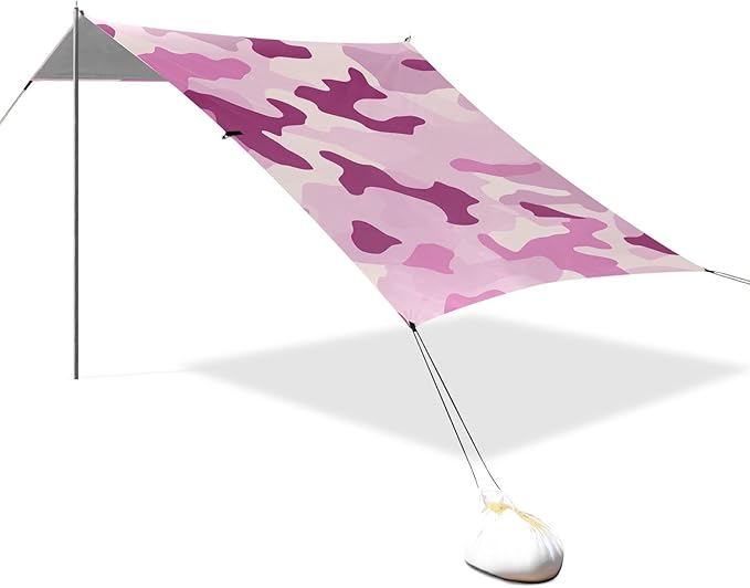 Blue Gray Beach Tent UPF50 Waterproof Portable Sun Shelter with Sandbags and Shovel for Backyard and Camping