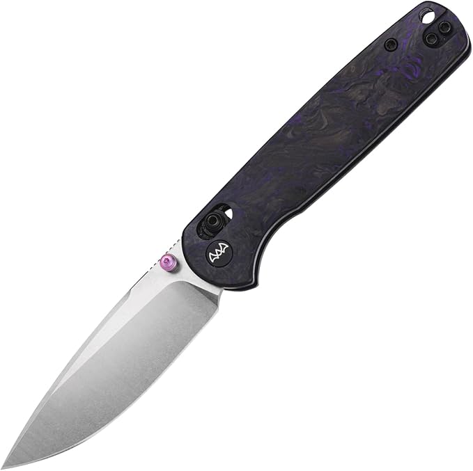 Folding Pocket Knife with Reversible Clip 3.23 14C28N Blade EDC Knife with Carbon Fiber Handle and Crossbar Lock Sharp Camping Hiking Hunting Survival Knives for Men (Purple)