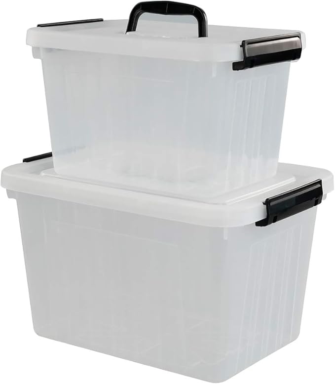 Obstnny 12 Quart&amp6 Quart Plastic Latching Box With Handles Clear Storage Bins with Lid