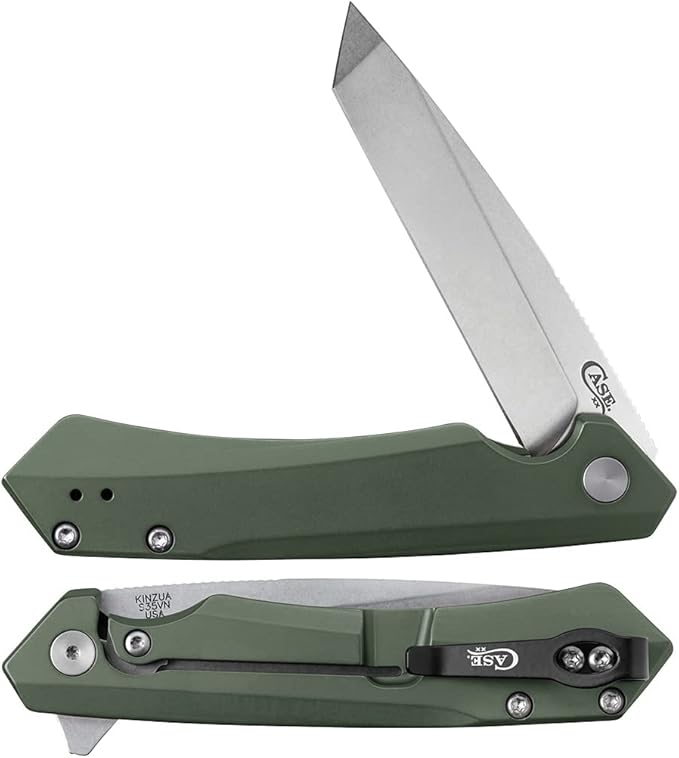 Case XX WR Pocket Knife Kinzua EDC S35VN Tanto Blade OD Green Anodized Aluminum Handle W/Clip #64671 (KINZUA) 4 3/4 Inches Closed