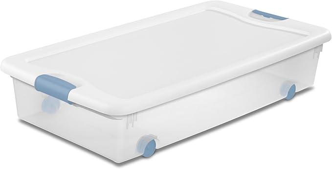 Sterilite 8-Pack Latching Box Under Bed Storage Bins with Lids Clear Plastic 56 Quart - Heavy-Duty Organizing Containers for Closet Bathroom and Office