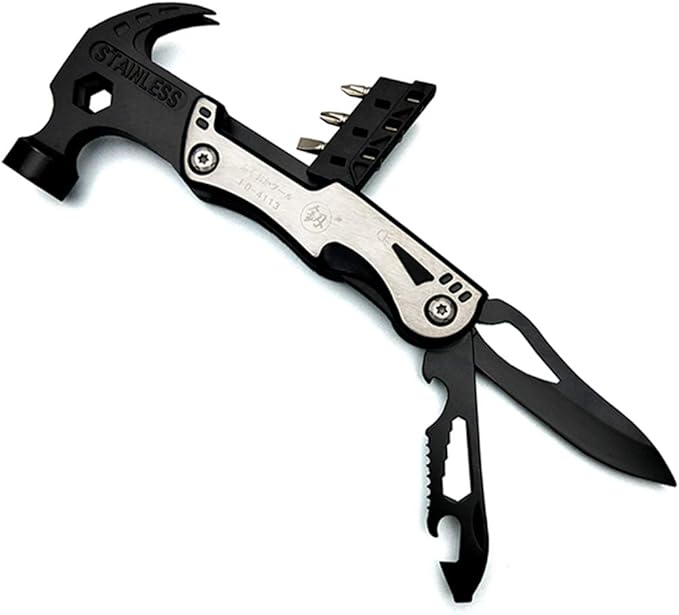 Hammer Multi-functional Tool 14 In 1 Kit for Car Emergency Camping Household (Hammer Bottle Opener Survival Camping Knife Hand Saw) Stainless Steel