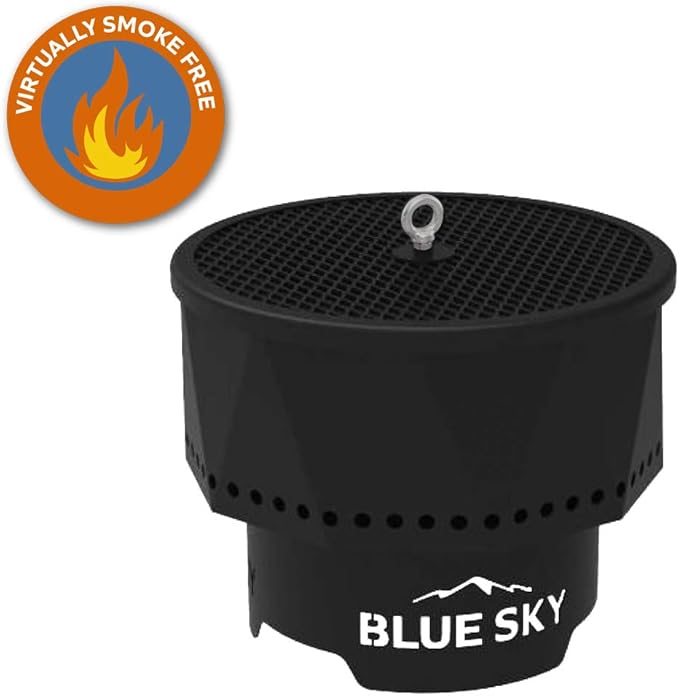 Blue Sky Outdoor Living Ridge Portable Fire Pit Smokeless Fire Pit with Spark Screen Lift and Carrying Bag Black