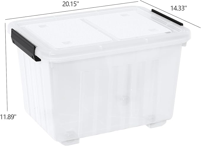 50 Quarts Plastic Storage Boxes Large Clear Bins with Lids and Wheels Set of 4