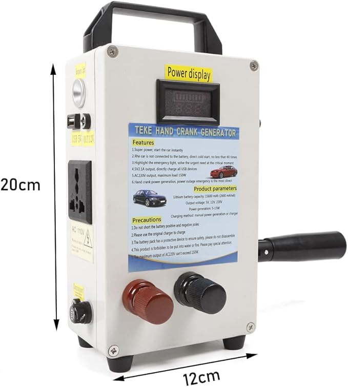Hand Crank Charger Generator Portable Power Station with Charging and Firewire Clamp 150W Manual Power Supply Emergency Charger for Camping Outdoor Mobile Phone Computer Charging(TK-150W-S)