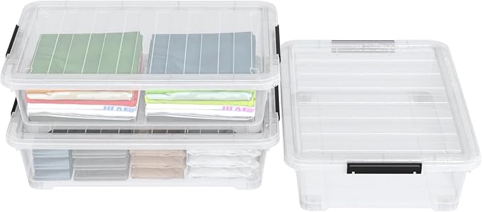 40 Quarts Clear Stackable Underbed Box Shallow Underbed Bins with Wheels Set of 3