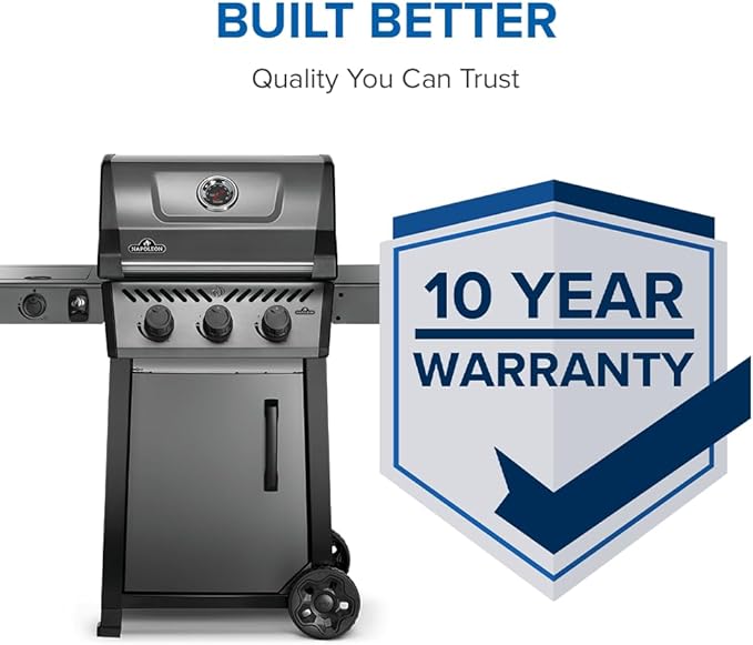 Napoleon Freestyle 365 Propane Gas Outdoor Grill with Range Side Burner Graphite Grey – 4-Burner BBQ for Versatile Cooking