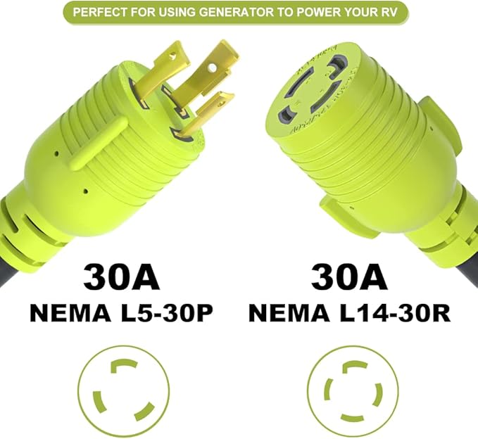Generator Transfer Switch Adapter NEMA L5-30P Male Plug to L14-30R Female30 Amp Generator Twist Lock 3 Prong to 4 Prong House Inlet BoxSTW 10 AWG（1.5FT）