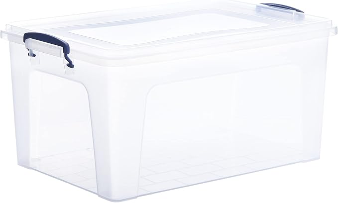 Superio Clear Storage Boxes with Lids Plastic Container Bins for Organizing Stackable Crates BPA Free Non Toxic Odor Free Organizers for Home Office School and Dorm (28.5 Quart 12 Pack)