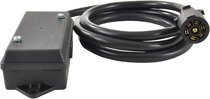 Conntek 10110-048BX Overall 4FT 7-Way Plug Inline Trailer Cord with 7-Gang Junction BoxBlack