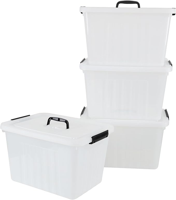 Zopnny 25 Quart Clear Storage Bin with Handle Plastic Storage Latch Box with Lid 4 Pack