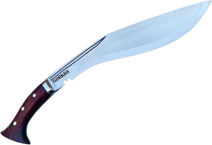 Gorkha WW I Kukri Knife With Sheath &amp 2 Small Knives Carbon Steel 10.5 IN Fixed Blade Overall 16 IN Hand-Hammered In Nepal (Hiking Bush crafting Camping Indoor &amp Outdoor) Heavy Duty Knife