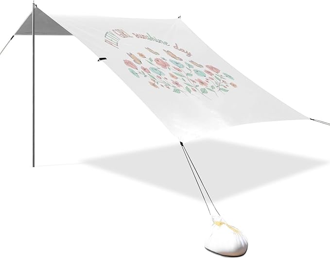 xigua Sunshine Day Beach Tent Sun Shelter with Carrying Bag - Silver Coated Oxford Fabric Beach Canopy for Beach Camping Fishing - Includes Windproof Ropes Sandbags &amp Stakes