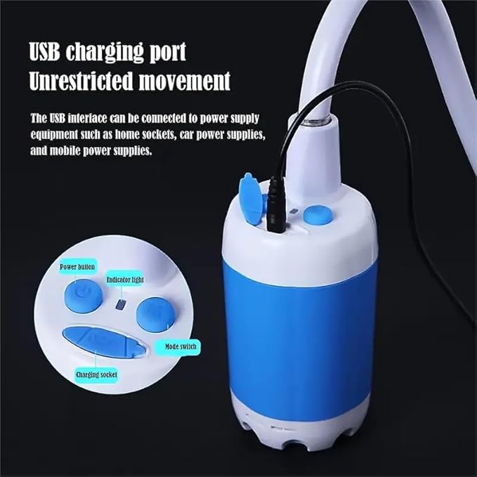 Portable ShowerOutdoor dormitory bath artifact Electric Rechargeable Portable Camping Shower simple car self-priming showerpet Shower Blue