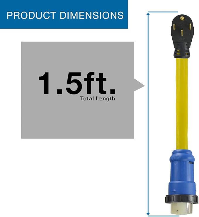Conntek 14328 RV 1.5-Foot Pigtail Adapter 50 Amp RV Male Plug To 50 Amp 125/250 Volt Locking Female Connector Black