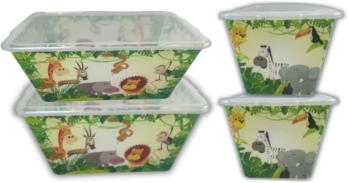 Storage Totes with Lids - Made in USA 14.5-Gallon (58-Quart) 4-Pack Storage Bins with Lids Plastic Storage Containers Large Storage Boxes for Organizer Jungle Animal/Clear