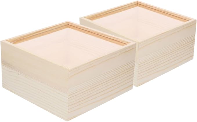 2Pcs Acrylic Storage Box Slide Lid Organizing Wood Container for Home Office and Craft Supplies