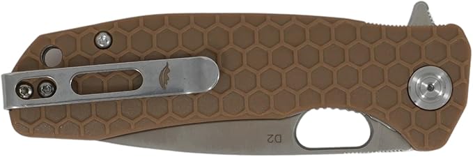 Honey Badger Large Pocket Knife EDC Drop Point Folding Utility Knife 3.6 Steel Blade Reversible Pocket Clip - (3.8oz) Drop Point Large Tan D2 HB1010