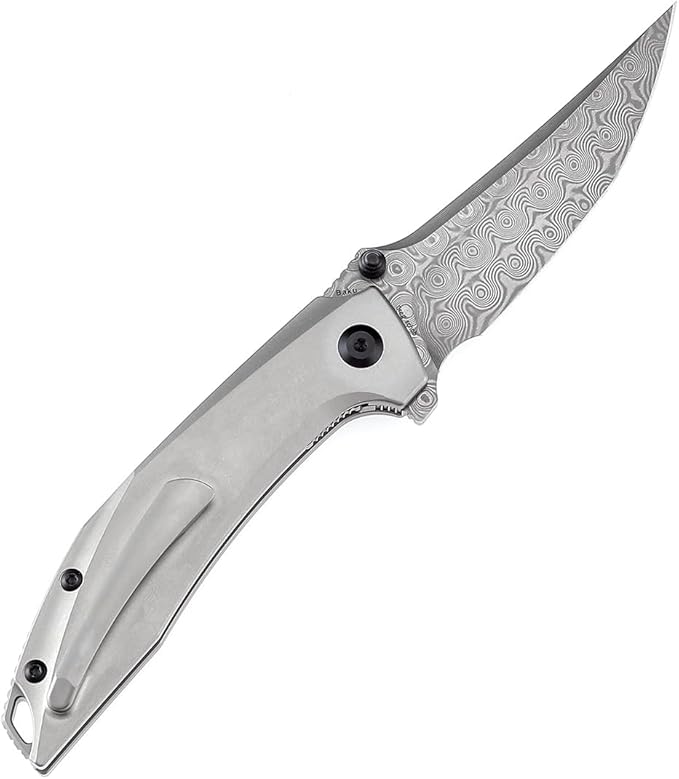 KANSEPT Baku Pocket Folding Knives for Men EDC Camping Folding Knife 3.2'' Damascus Material Outdoor Folding Knives with Titanium Blue Black G10 Inlay Handle Everyday Carry K1056A4
