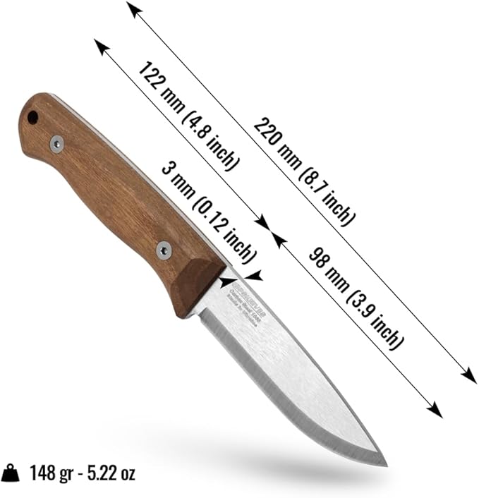 BPSKNIVES Bushmate 2.0 Designed by DBK - Bushcraft Knife - Fixed-Blade Carbon Steel Knife with Leather Sheath &amp Firestarter - Outdoor Full Tang Camping Survival Knives