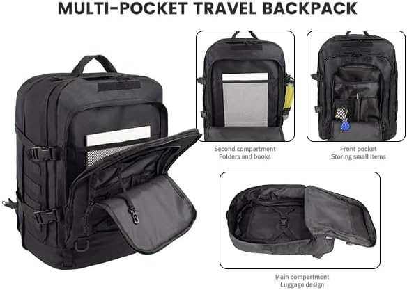 Large Expandable Tactical Backpack for Men Military Backpacks 40-64L 3 Day Assault Pack Molle Bag For Outdoor Adventures Car Travel Backpacks Black