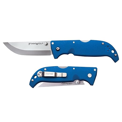 Cold Steel Finn Wolf 3.5in AUS8A Razor-Sharp Straight Back Blade 4.375in Griv-Ex Blue Handle Hunting Folding Knife Boxed