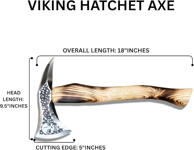 Handmade Viking Axe Carbon Steel Head with Wooden Handle Perfect Tactical Axe for Camping and Hunting Viking Hatchet Comes with Leather Sheath