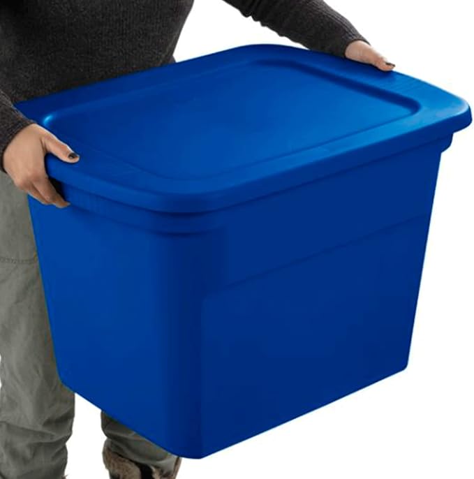 Sterilite 18 Gallon Stackable Plastic Storage Tote Container with Latching Snap-Close Lid for Home and Office Organization Blue (8 Pack)