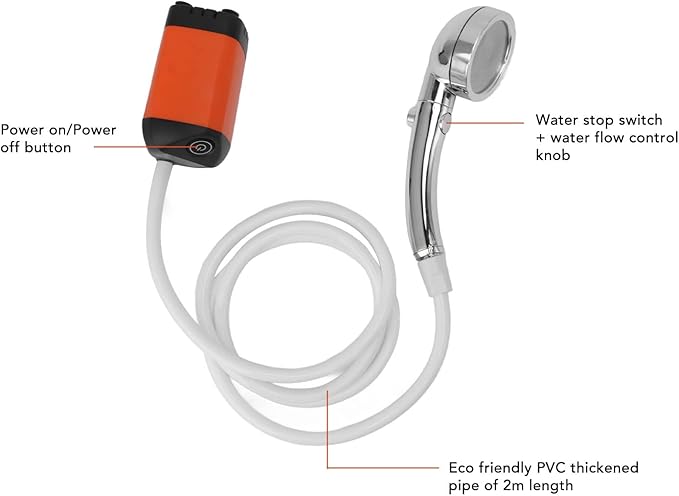 Rechargeable Portable Camping Shower 3 Speed Outdoor Shower Pump(Orange)