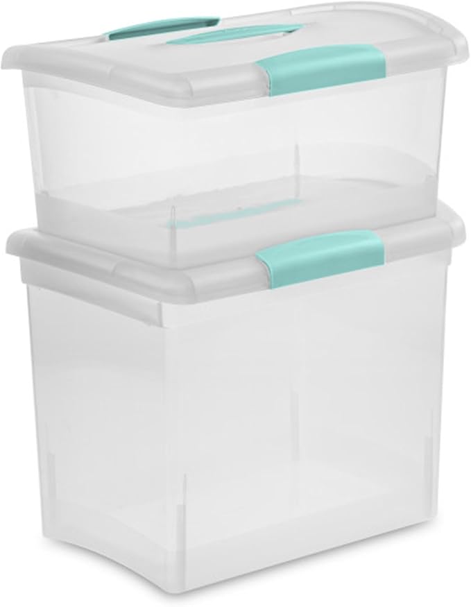 Sterilite Medium Nesting ShowOffs Stackable Small Storage Bin with Latching Lid and Handle Plastic Container to Organize Home Clear 18-Pack