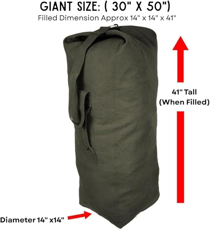 Top Load Heavyweight Cotton Canvas Tactical Military Duffle Bag Carryall Shoulder Storage Bulk Travel Bag Olive Drab - 14 x 14 x 41