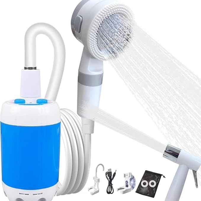 Portable Camping Shower with 5000mAh Battery USB Rechargeable Outdoor Shower Pump with Adjustable Water Flow &amp 4 Modes Quiet Compact Shower Kit for Hiking Pet Travel Beach