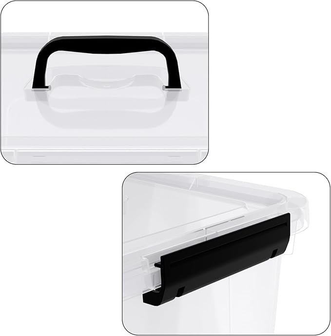 10.5 L Clear Latch Storage Bin with Lid 4 Packs Plastic Organizing Box with Black Handle
